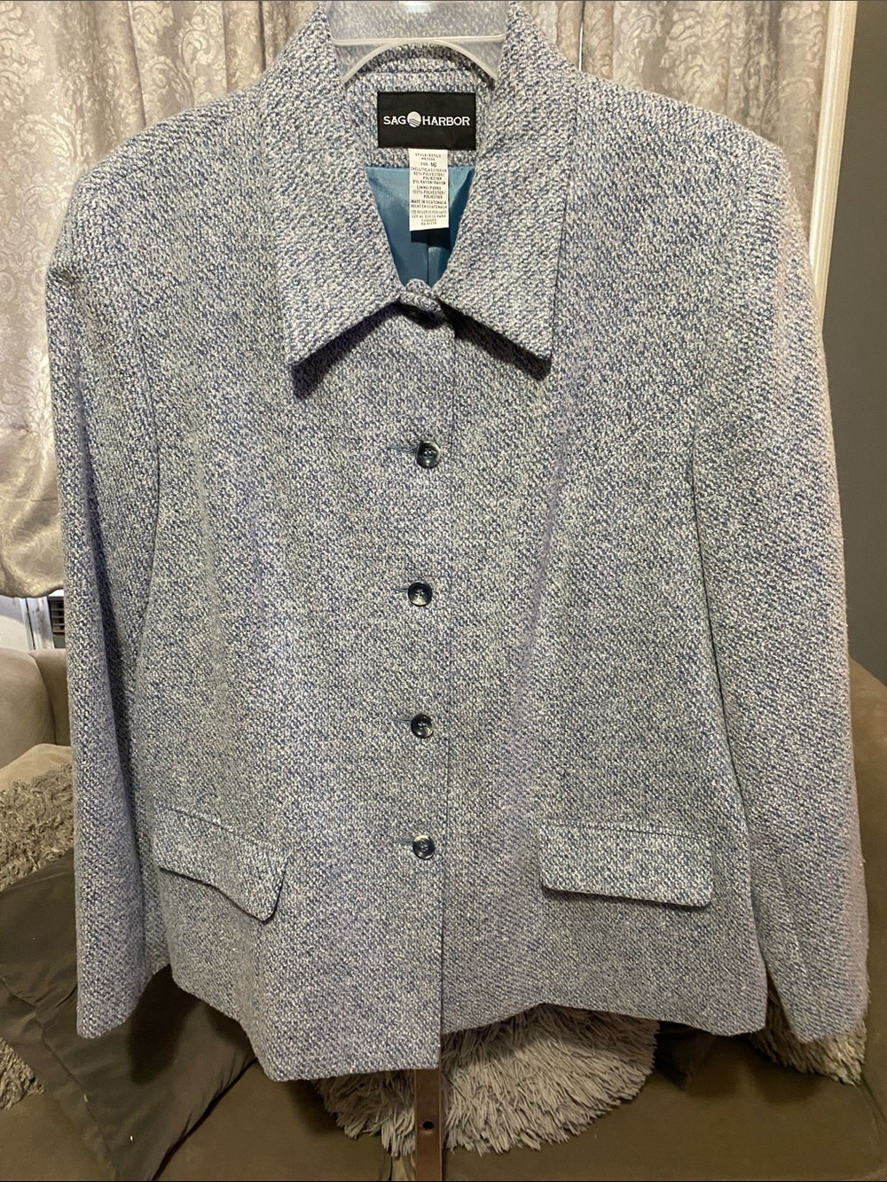 Sag Harbor Light Blue Tweed Button-Front Blazer